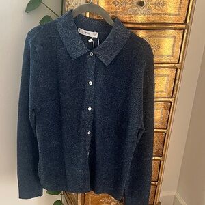 *NWT:: Mango Metallic Navy Button-Up Cardigan large